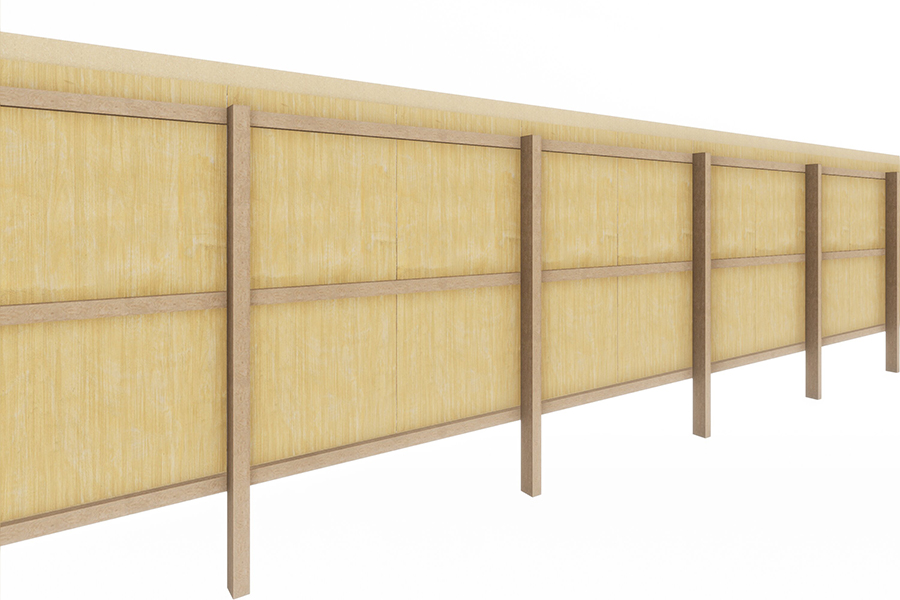 Plywood timber hoarding panels forming a solid perimeter around a construction site
