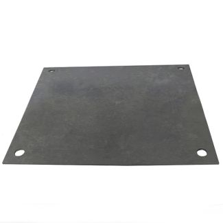 Heavy-duty plain steel road plate with lifting holes for trench and surface protection.