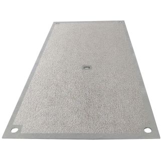 Safe lifting anti-slip steel road plate with pre-drilled lifting holes for trench or road surface coverage.