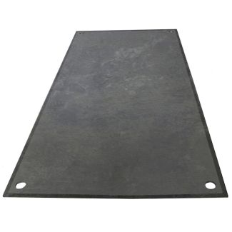 Heavy-duty plain steel road plate with chamfered edges and lifting holes for trench and surface protection.