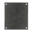 Top-down view of square steel road plate with textured finish and corner lifting holes.