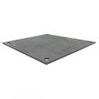 Angled view of plain steel trench cover plate with pre-drilled lifting holes on each corner.