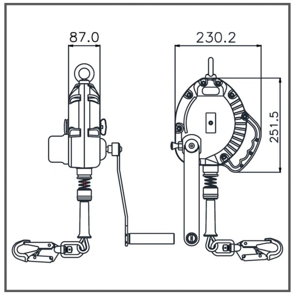 KALYPSO - Wire Rope Retractable Fall Arrester 10m With Integrated Rescue Winch