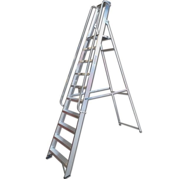 Industrial Aluminium Platform Steps with both Handrails long treads