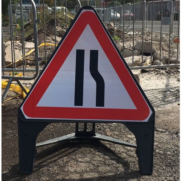 Road Narrows Street Works Sign