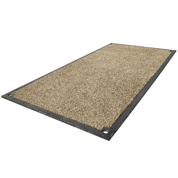 Angled view of anti-slip steel road plate with textured grip surface for trench covering and safe vehicle access