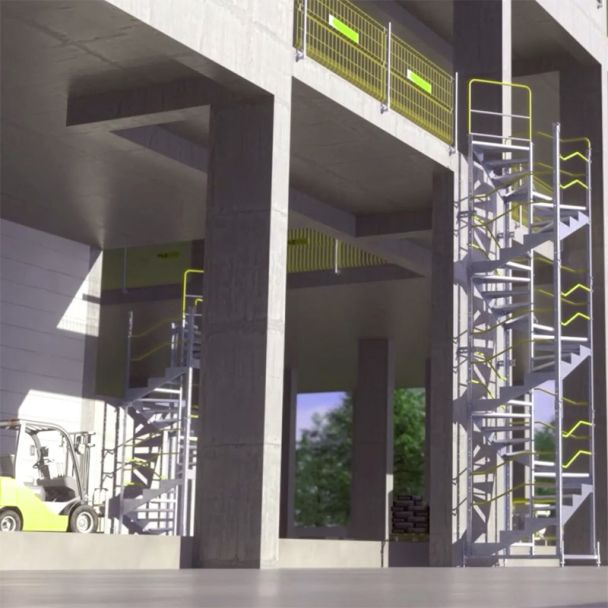 Temporary Spiral Staircase installed on a construction site for safe elevated access